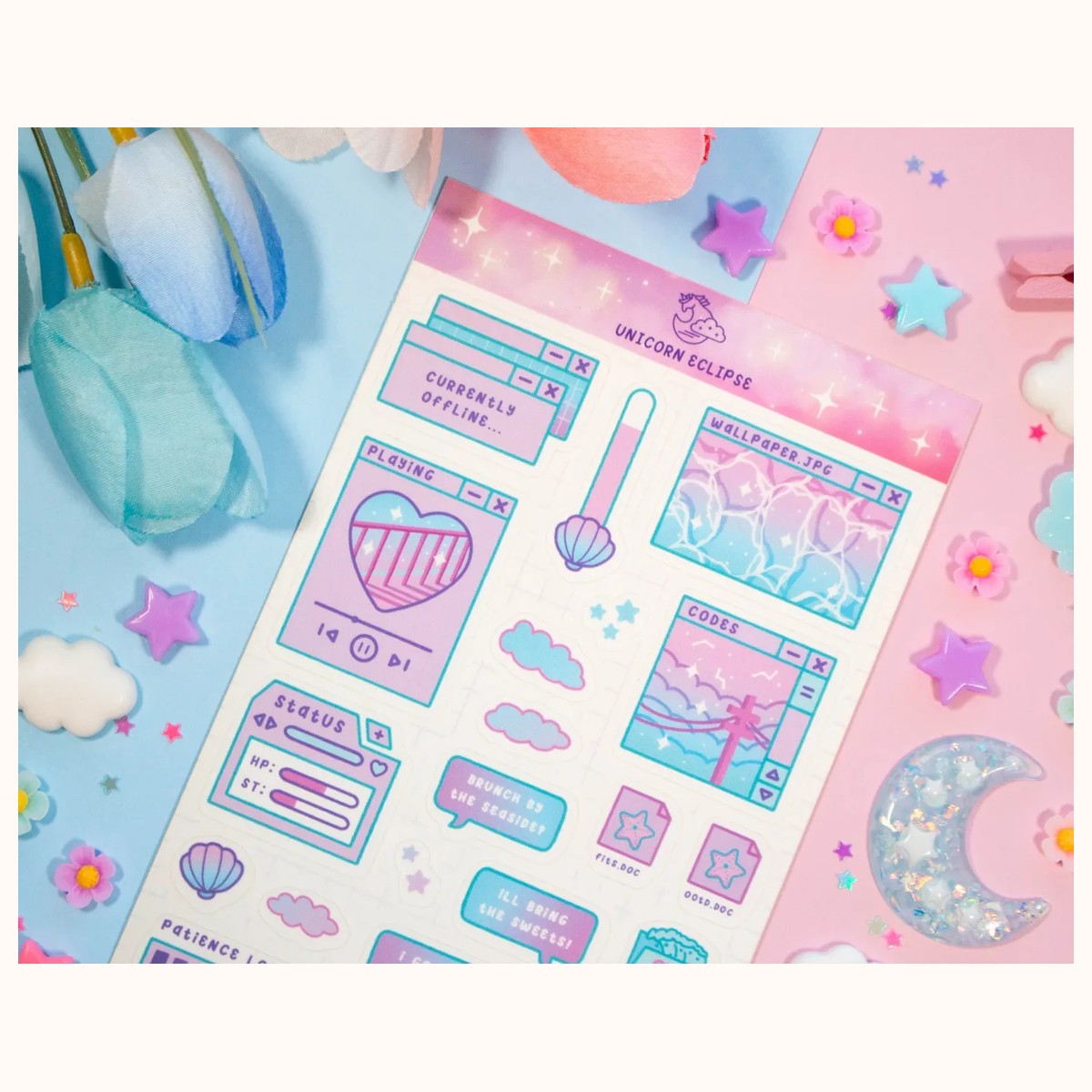 Blue Computer Sticker Sheet | Cute Stickers, Planner Stickers view 3