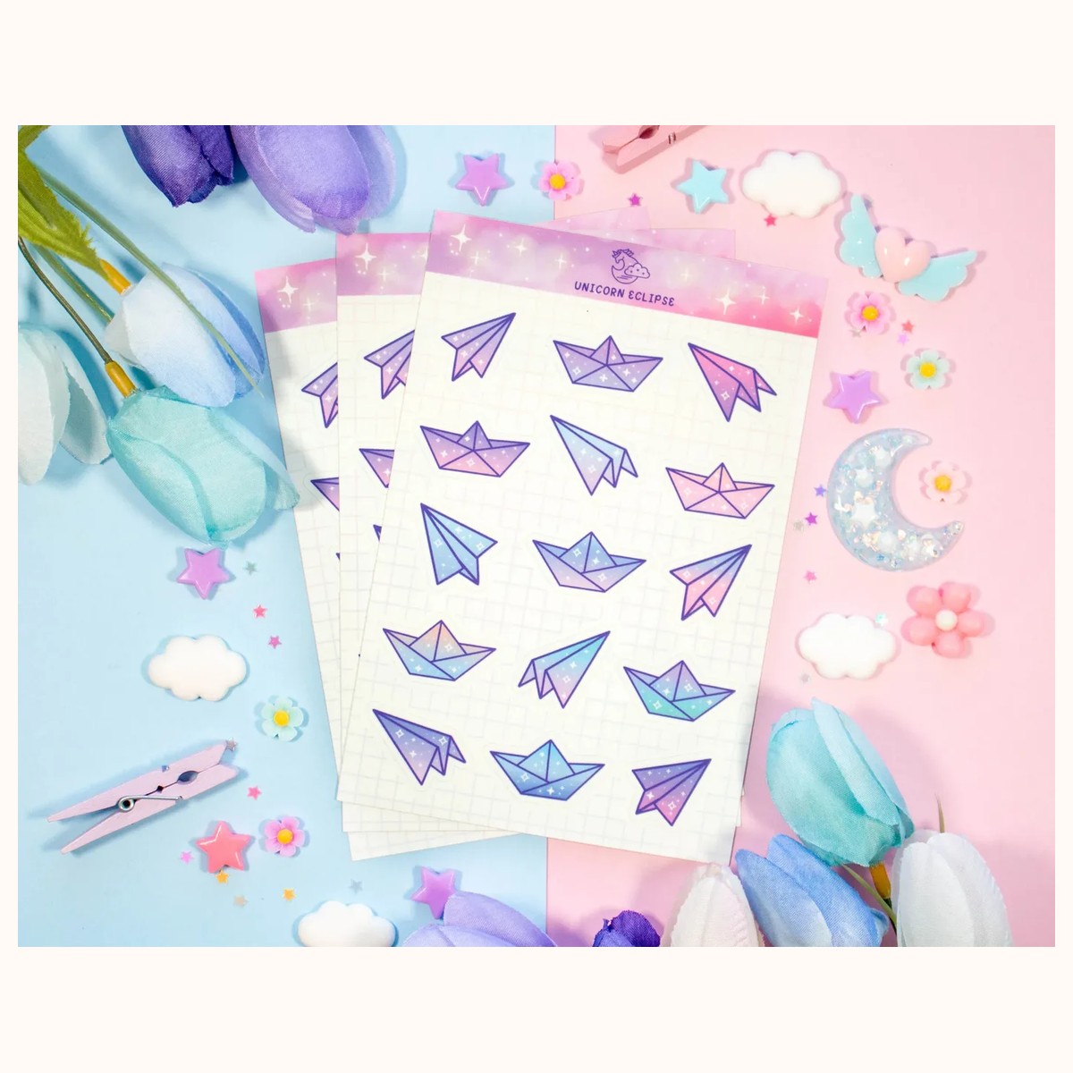 Aesthetic Paper Planes Cute Sticker Sheet view 2