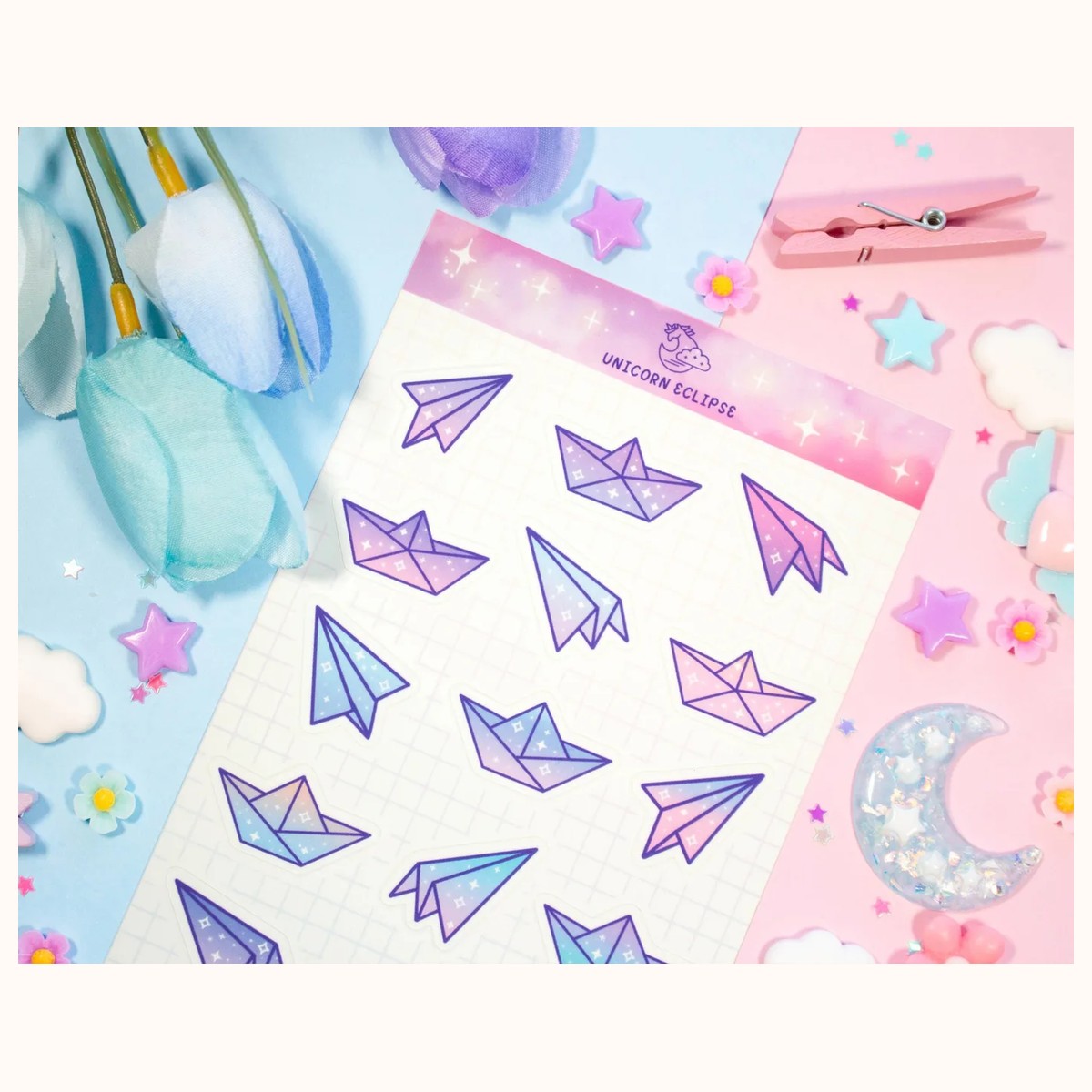 Aesthetic Paper Planes Cute Sticker Sheet view 3