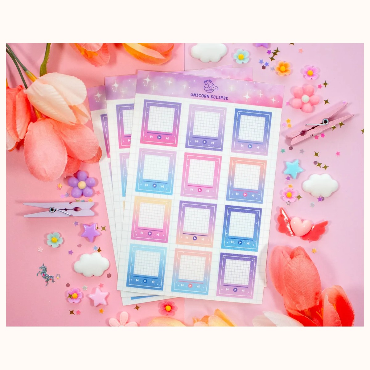 Music Player Gradient Sticker Sheet | Cute Stickers, Planner Stickers view 2
