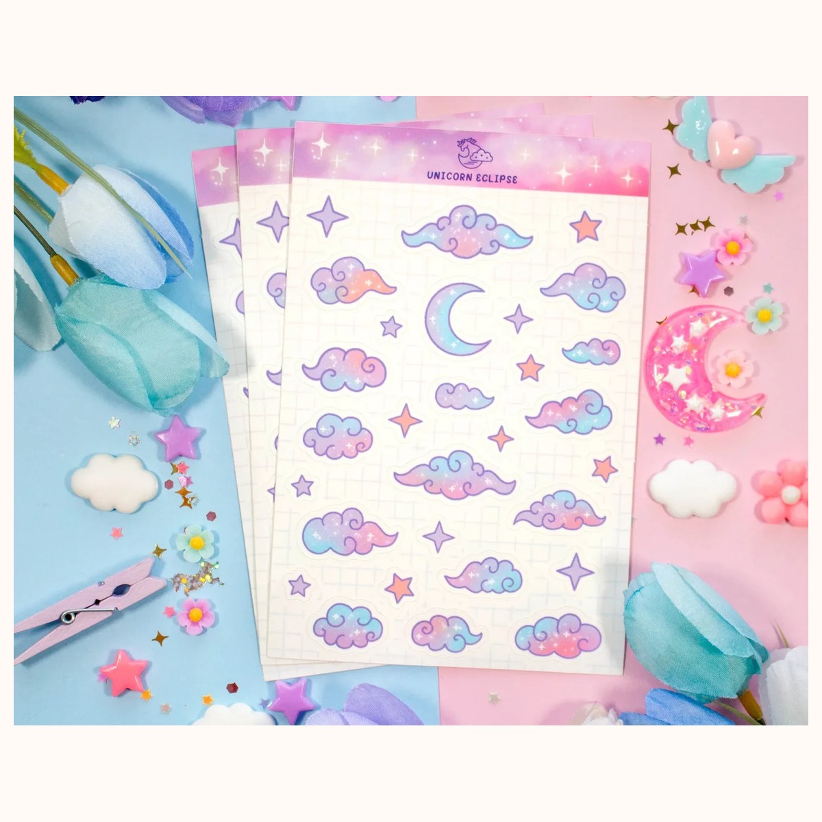 Clouds Version 2 Sticker Sheet | Planner Stickers, Kawaii Stickers view 2