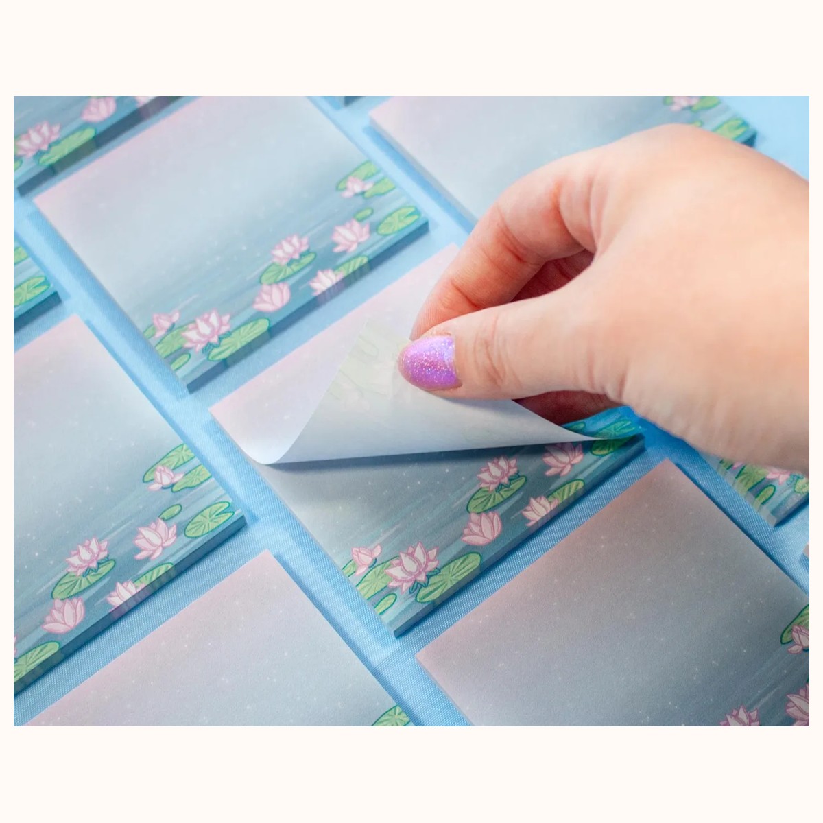 Lotus Pond Aesthetic Sticky Note Memo Pad | Kawaii Aesthetic view 2