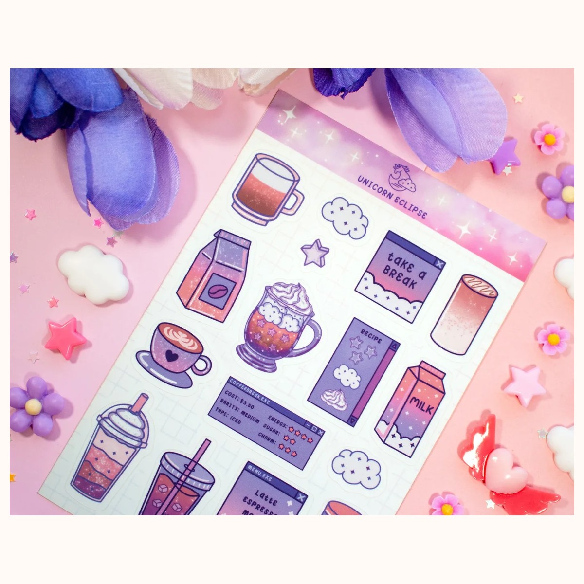 Coffee Shop Aesthetic Cute Sticker Sheet view 2