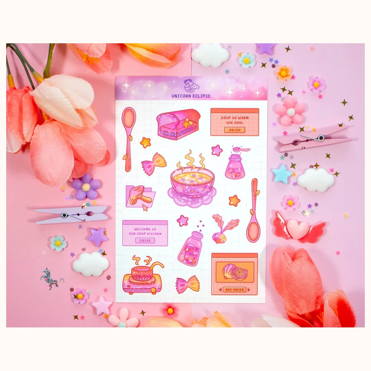 Soup Cafe Aesthetic Cute Sticker Sheet by Farouk Book Store