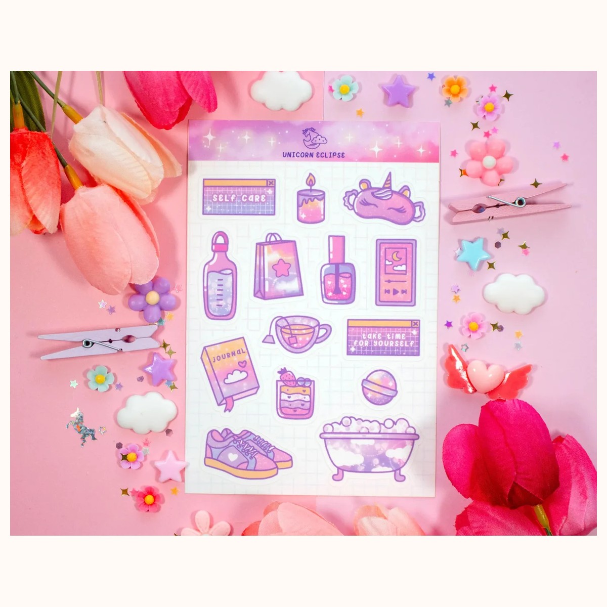 Self Care Aesthetic Cute Sticker Sheet by Farouk Book Store