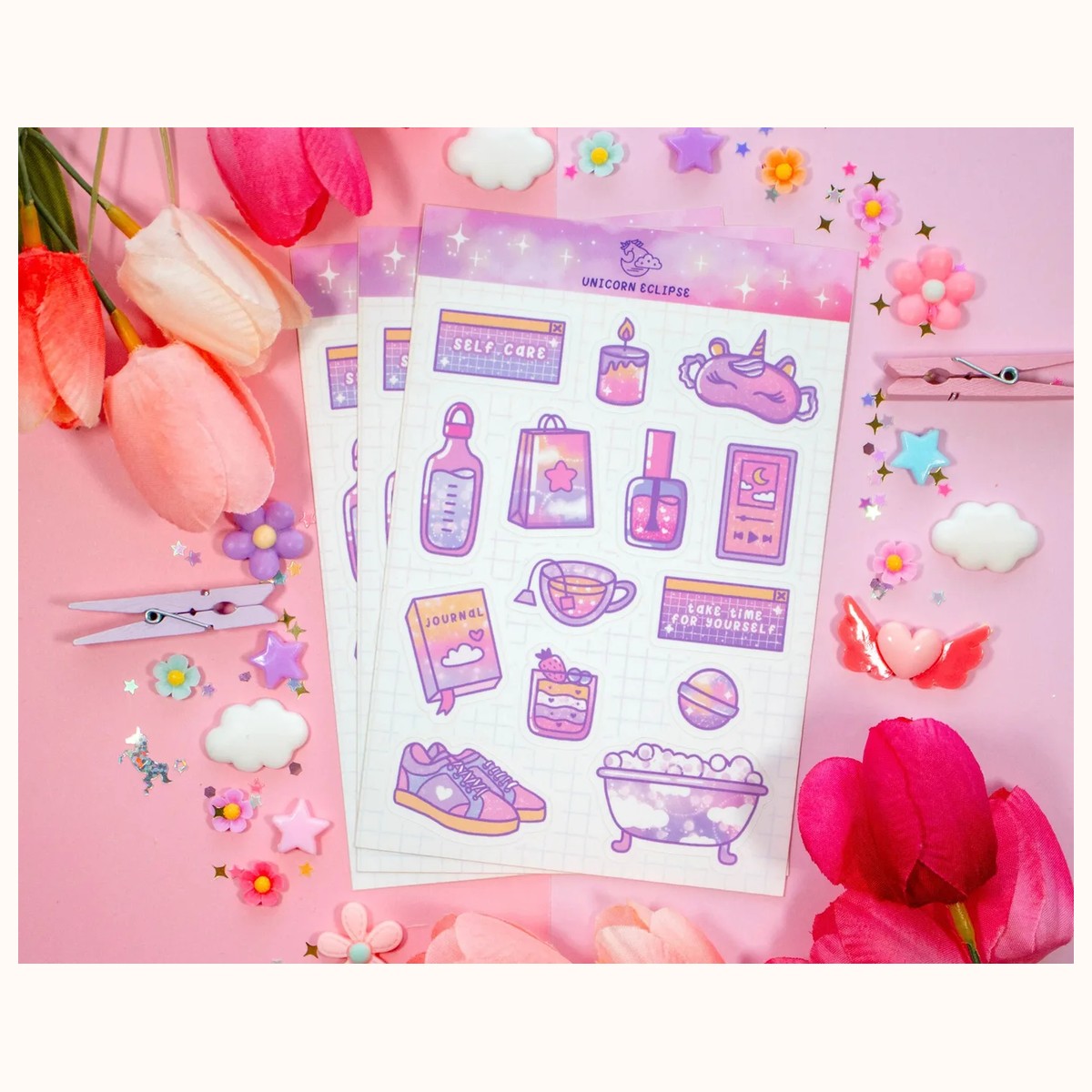 Self Care Aesthetic Cute Sticker Sheet view 2