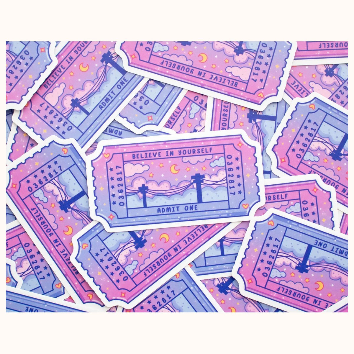Ticket Cute Aesthetic Vinyl Sticker | Valentines Day Stickers, Kawaii Stickers, Planner view 3