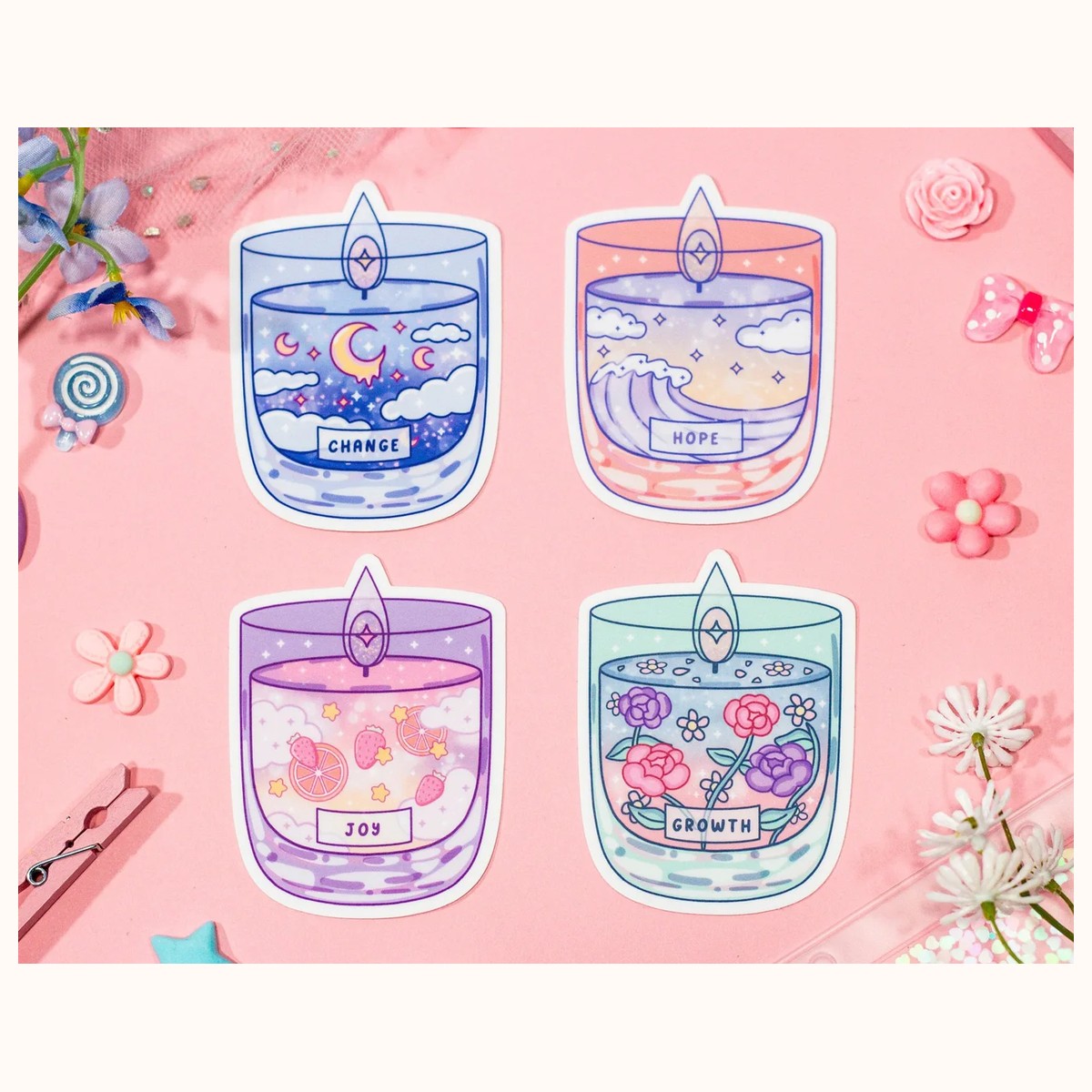 Affirmation Candles Cute Aesthetic Vinyl Stickers by Farouk Book Store
