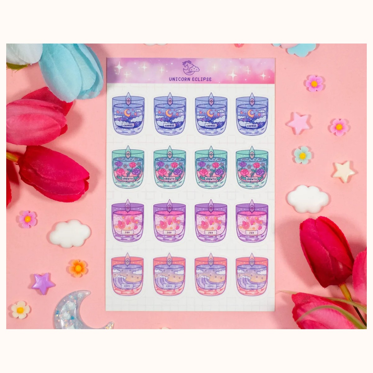 Affirmation Candles Aesthetic Cute Sticker Sheet by Farouk Book Store