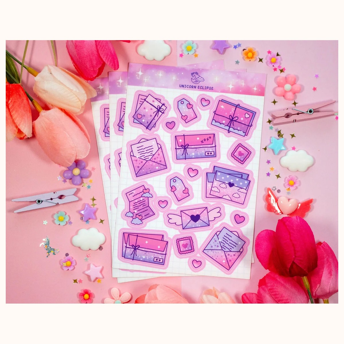 Love Letters Sticker Sheet | Valentines Day Stickers, Kawaii Stickers, Planner view 2