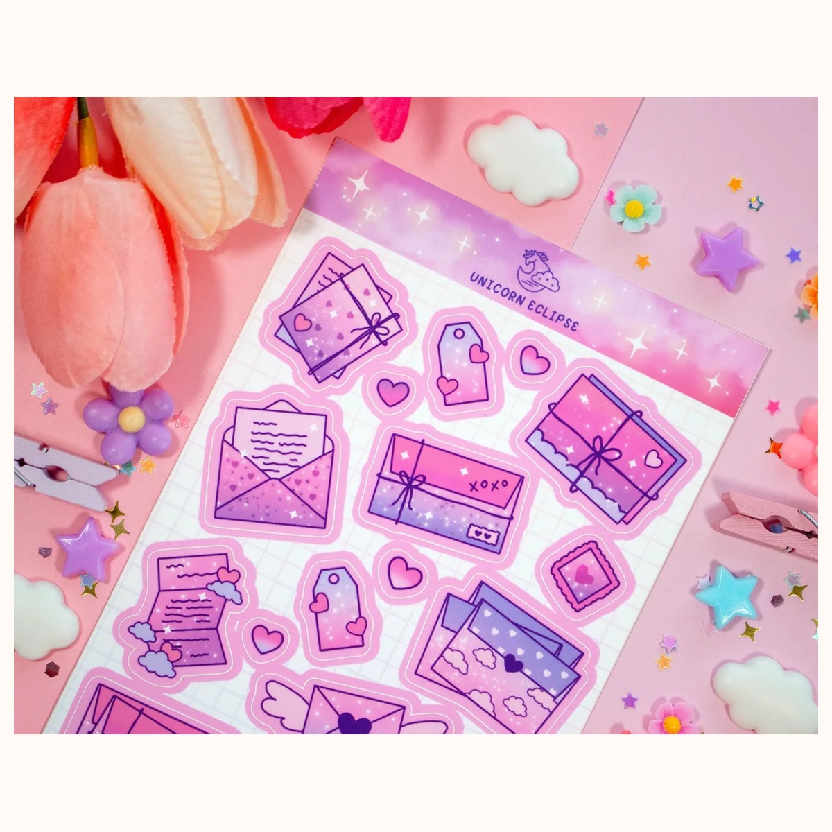 Love Letters Sticker Sheet | Valentines Day Stickers, Kawaii Stickers, Planner view 3