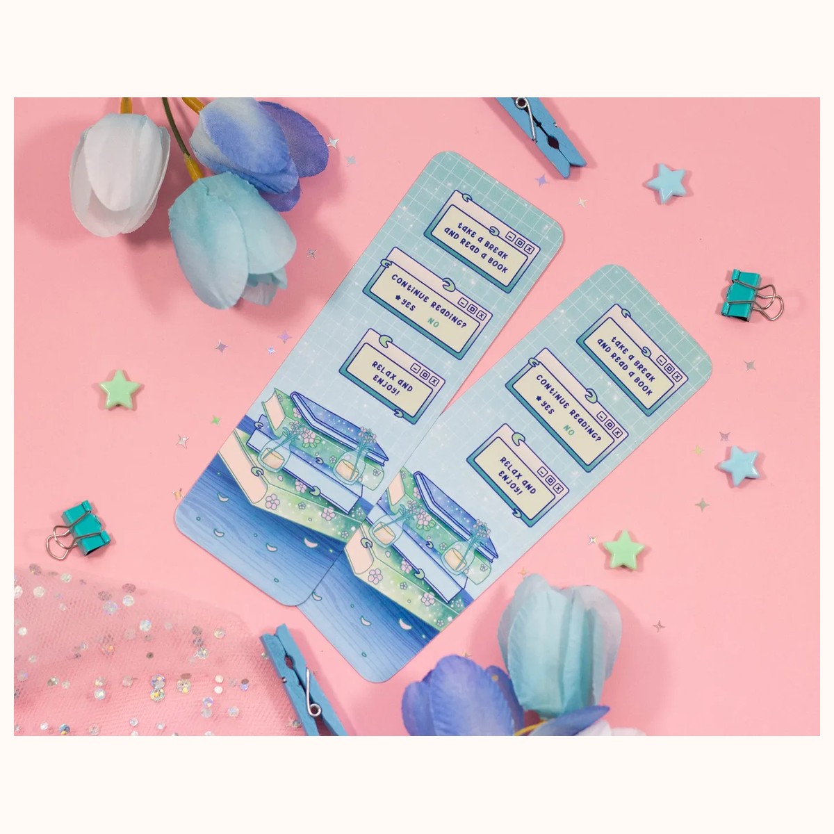 Stacked Books Cute Aesthetic Bookmark view 3