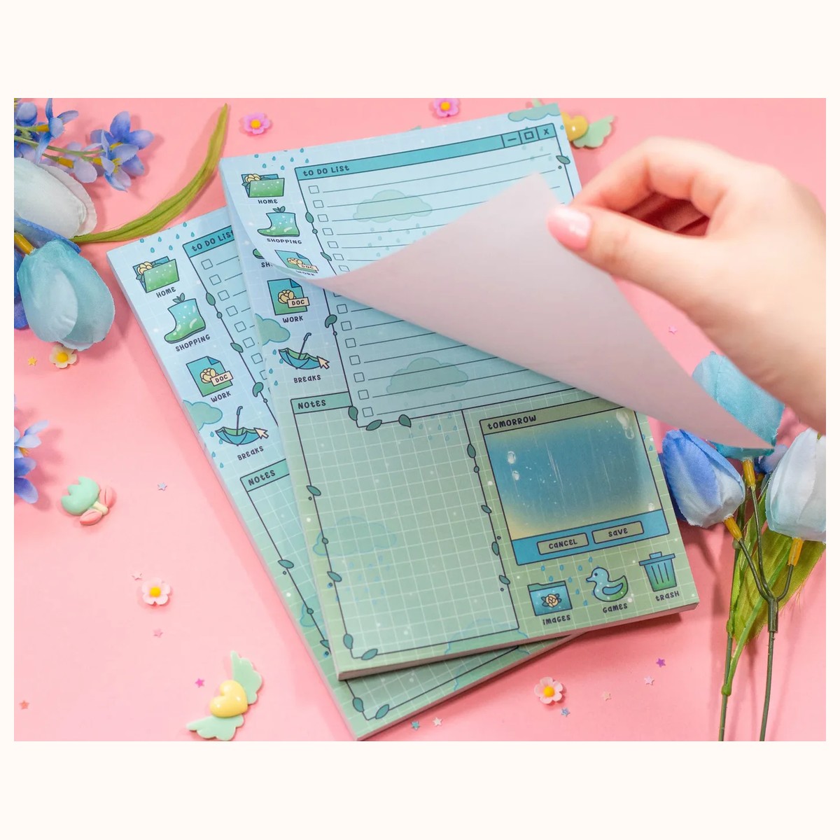 Rainy Daily Planner Pad | Kawaii Art Aesthetic Stationery view 2