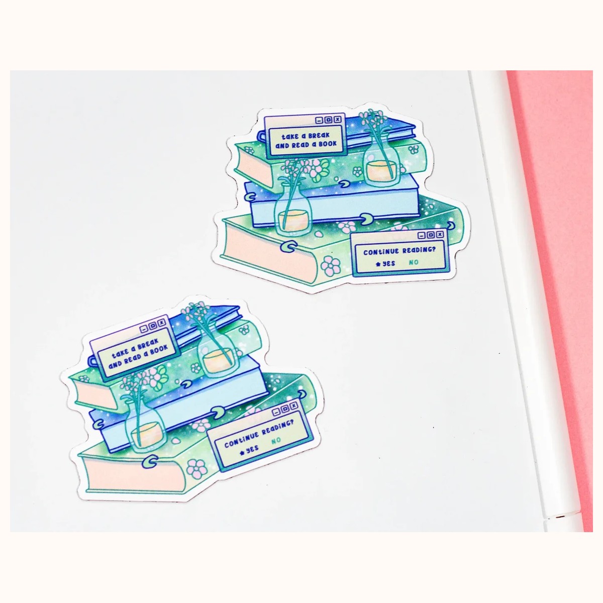 Stacked Books Aesthetic Cute Aesthetic Fridge Board Magnet view 3