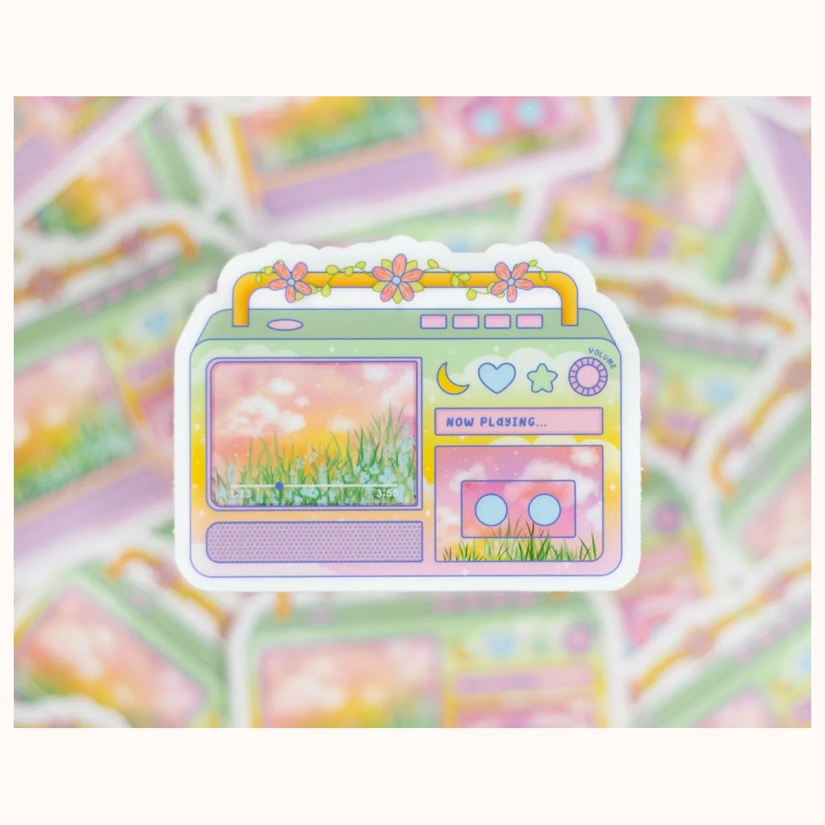 Boombox Cute Vinyl Waterproof Sticker | Kawaii Aesthetic Floral Summer view 2
