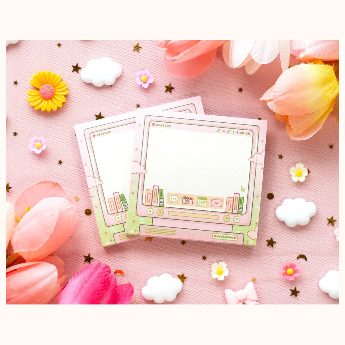 Bookworm Aesthetic Cute Sticky Note Memo Pad by Farouk Book Store