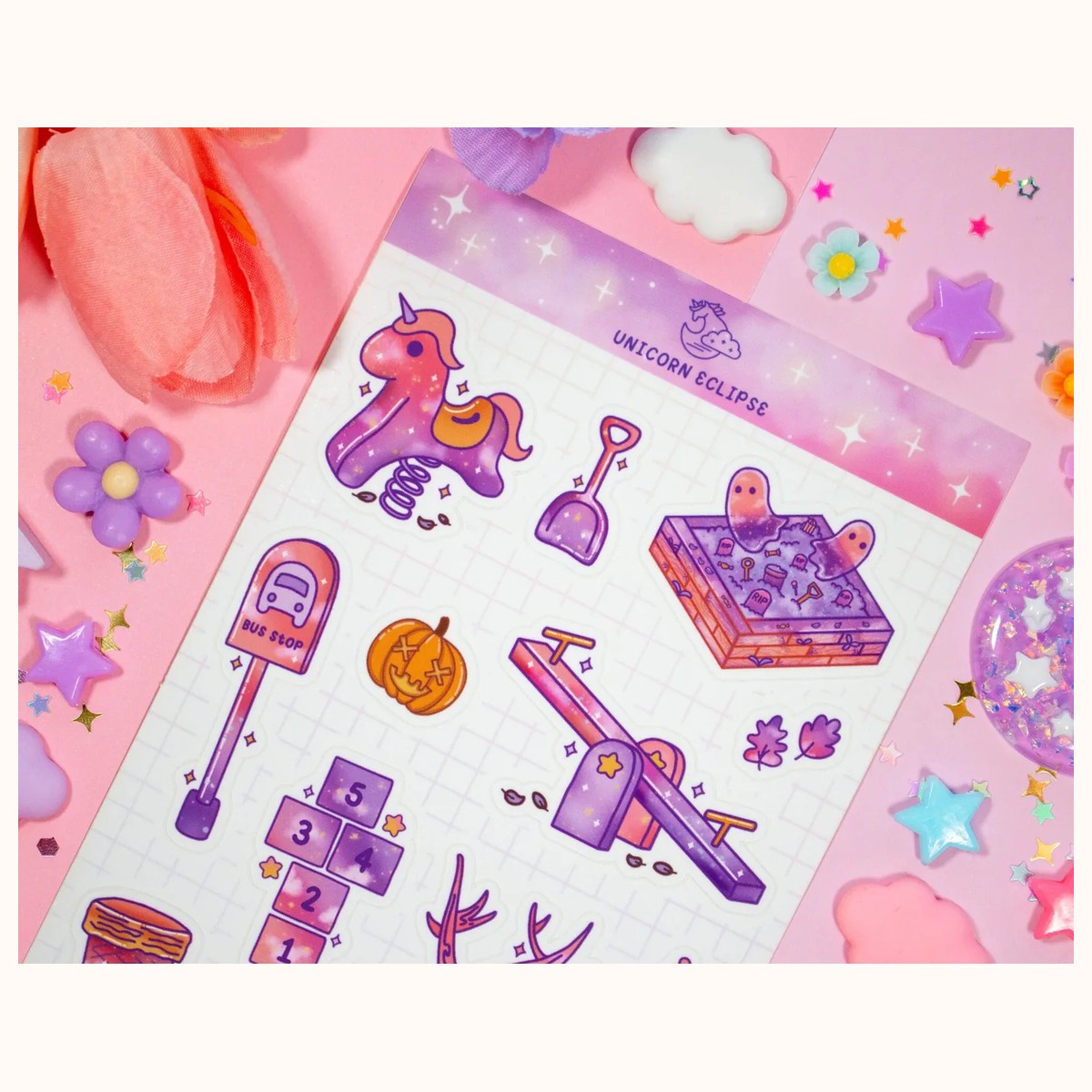 Phantom Park Halloween Aesthetic Spooky Cute Journal Planner Sticker Sheet view 2