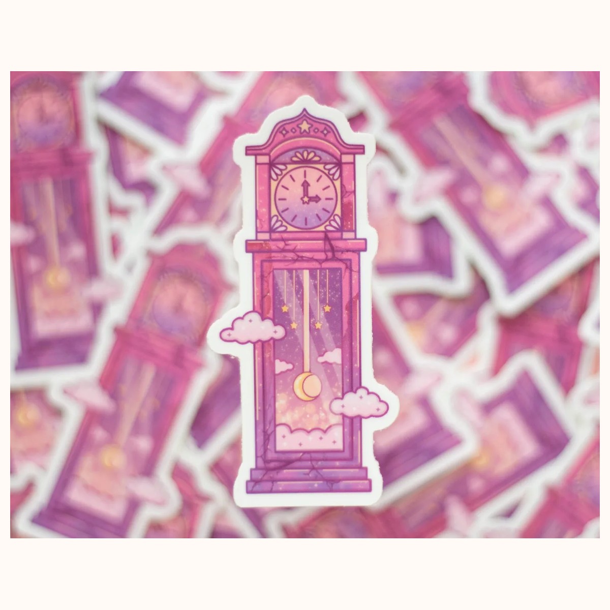 Grandfather Clock Spooky Halloween Cute Kawaii Vinyl Sticker - Waterproof, Matte view 2