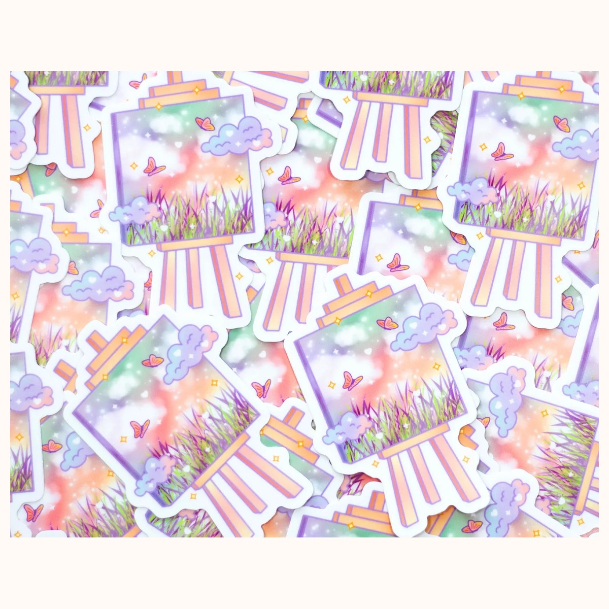 Painting Canvas Easel Vinyl Waterproof Sticker | Kawaii Aesthetic view 3
