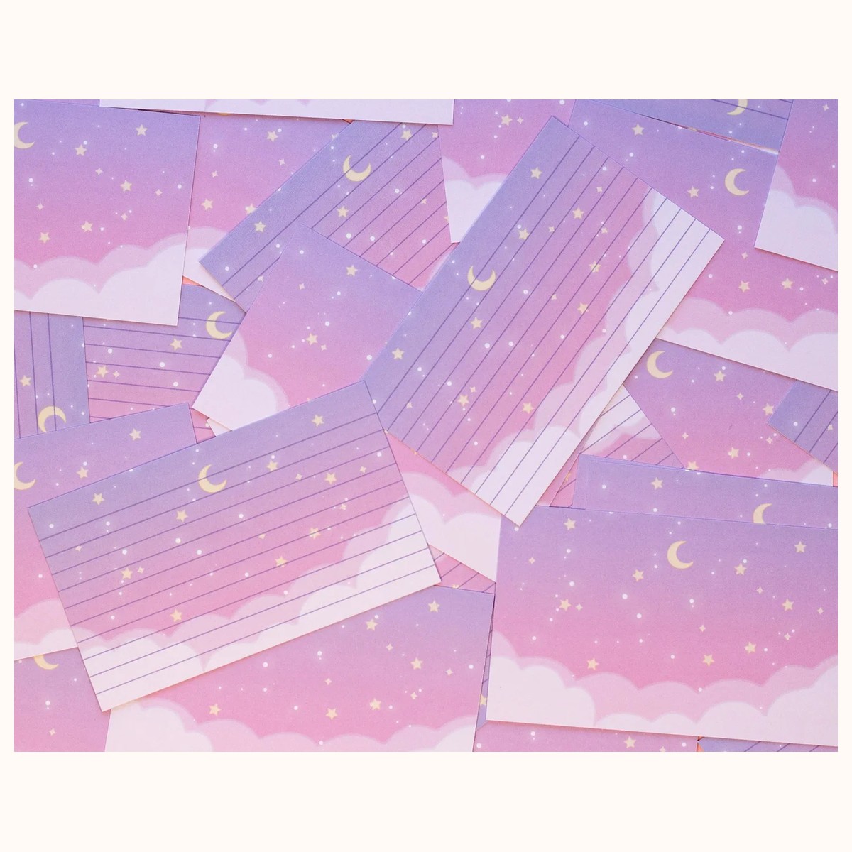 Starry Clouds Note Cards | Kawaii Aesthetic Stationery Index Note Cards view 3