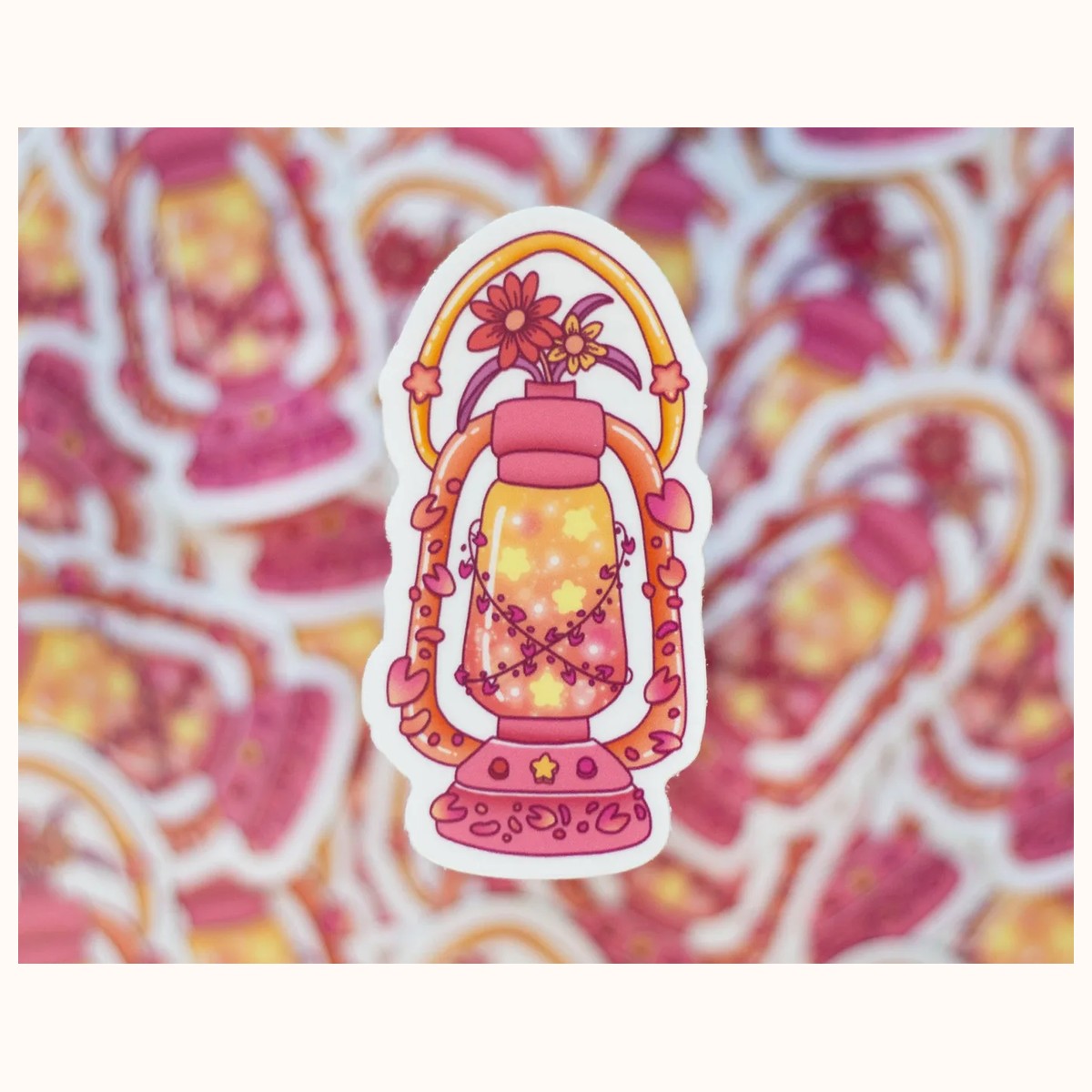 Lantern Autumn Fall Cozy Cute Vinyl Waterproof Sticker | Kawaii Aesthetic view 2