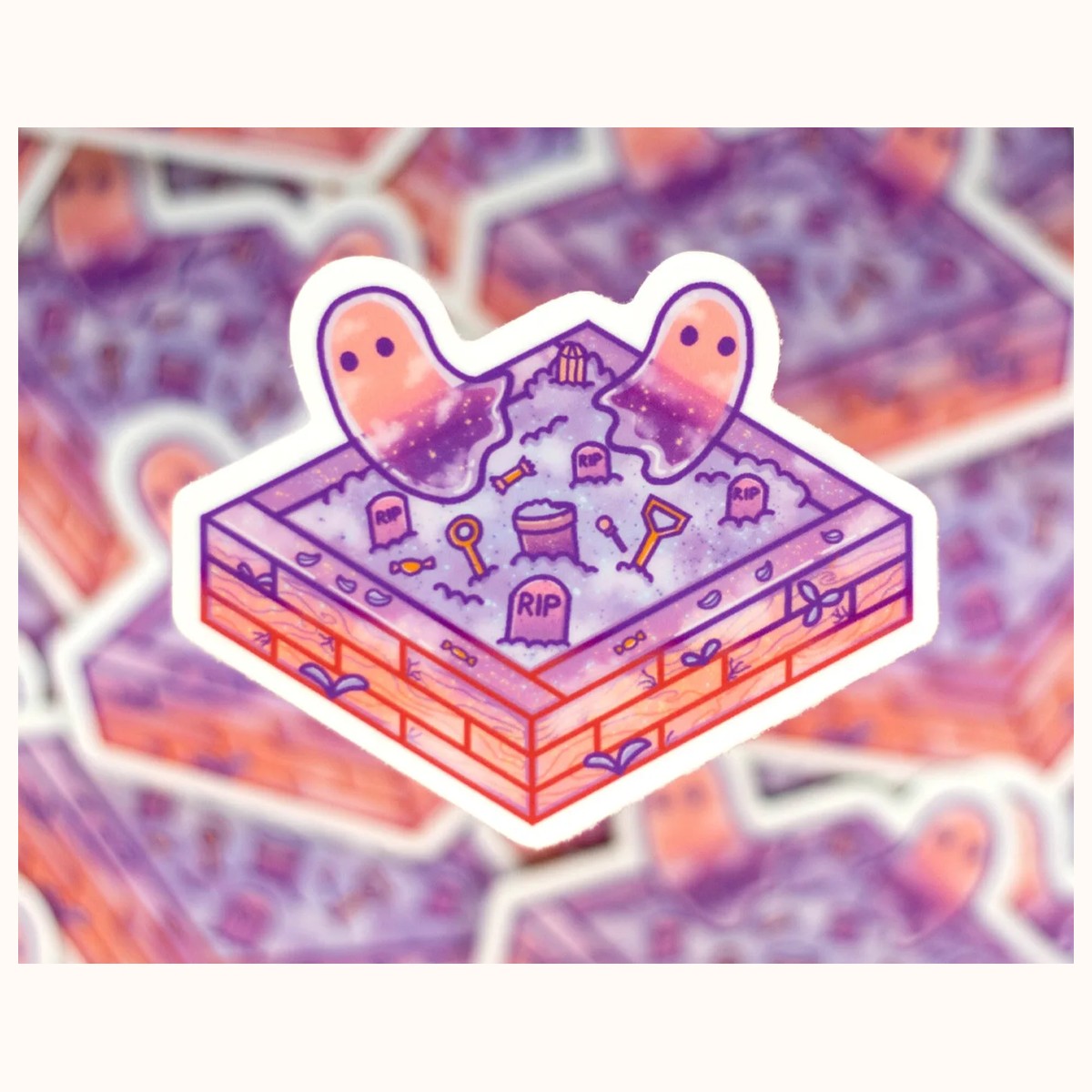 Spooky Sandbox Halloween Cute Kawaii Vinyl Sticker - Waterproof, Matte view 2