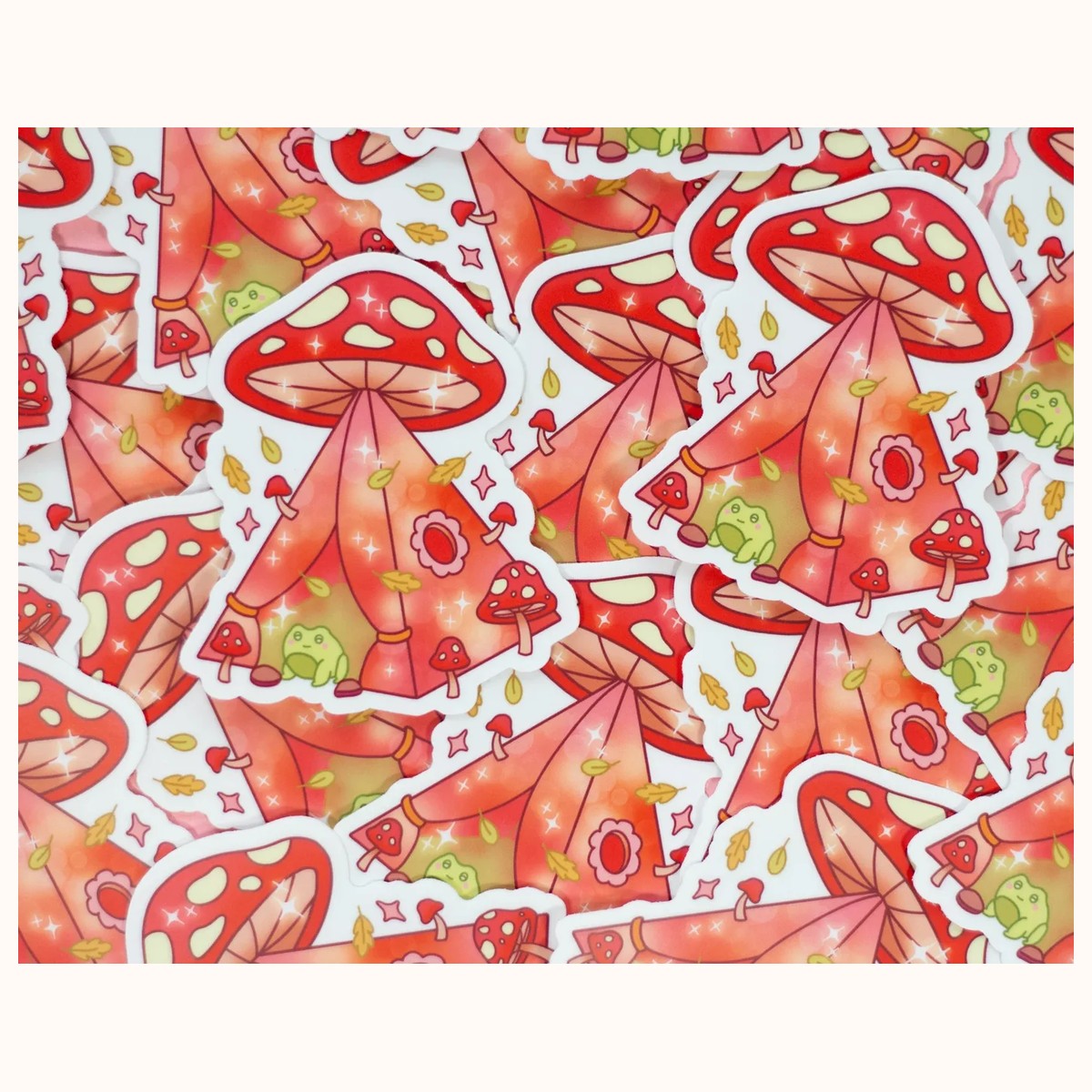 Mushroom Tent Vinyl Waterproof Sticker | Cute Kawaii Cottagecore Frog Laptop Decal view 2