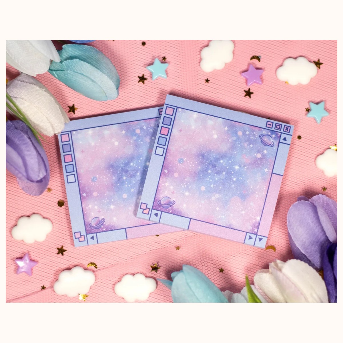 Blue Galaxy Window Sticky Note | Cute Kawaii Dreamy Space Aesthetic Stationery Memo Pad by Farouk Book Store
