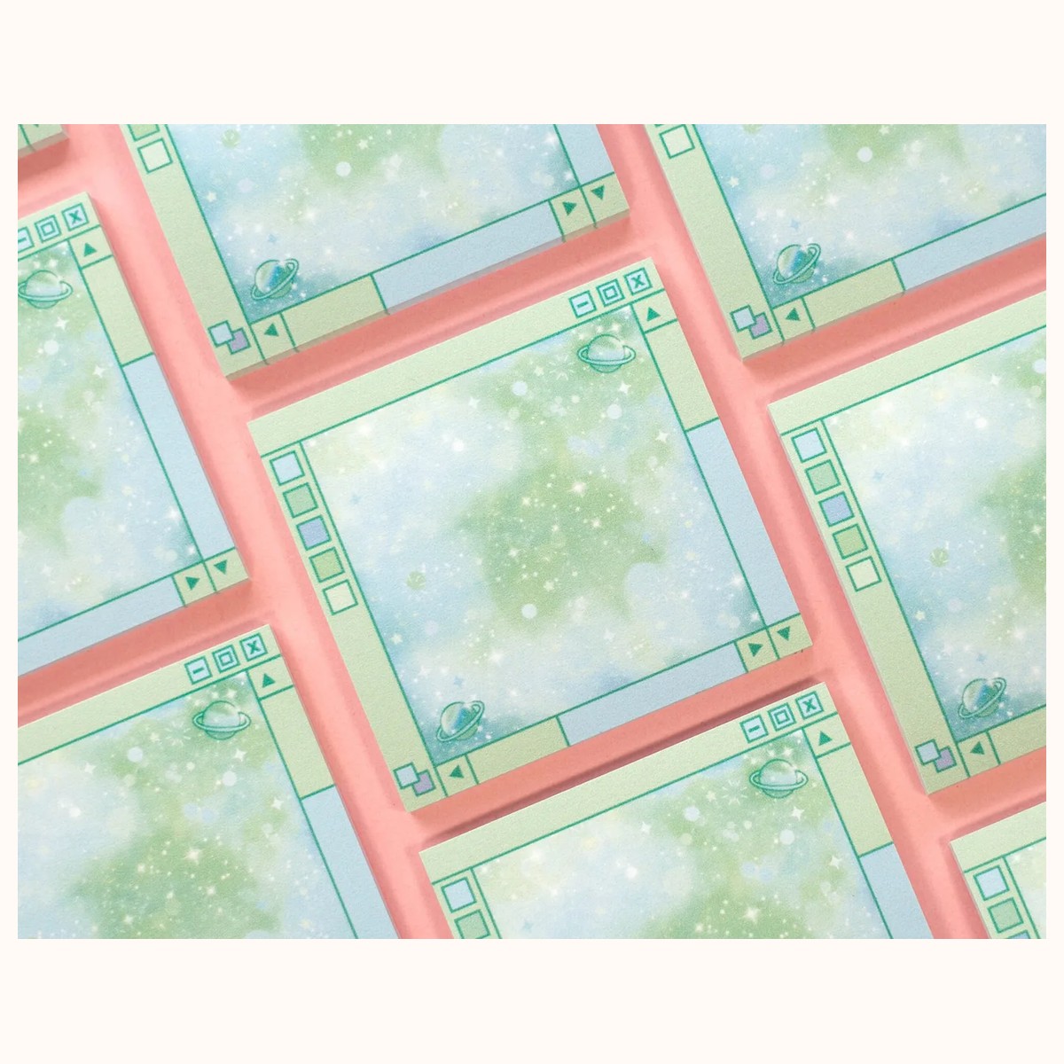 Green Galaxy Window Sticky Note | Cute Kawaii Dreamy Space Aesthetic Stationery Memo Pad view 3