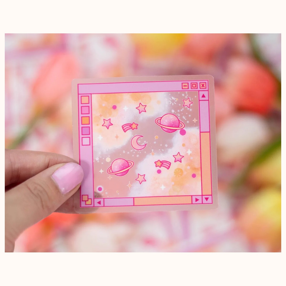 Galaxy Window Clear Vinyl Waterproof Sticker | Kawaii Space Aesthetic Laptop Decal view 2