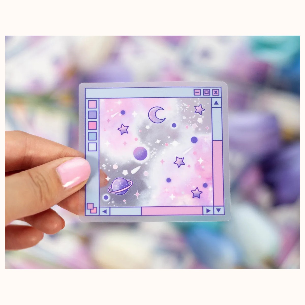 Galaxy Window Clear Vinyl Waterproof Sticker | Kawaii Space Aesthetic Laptop Decal view 4