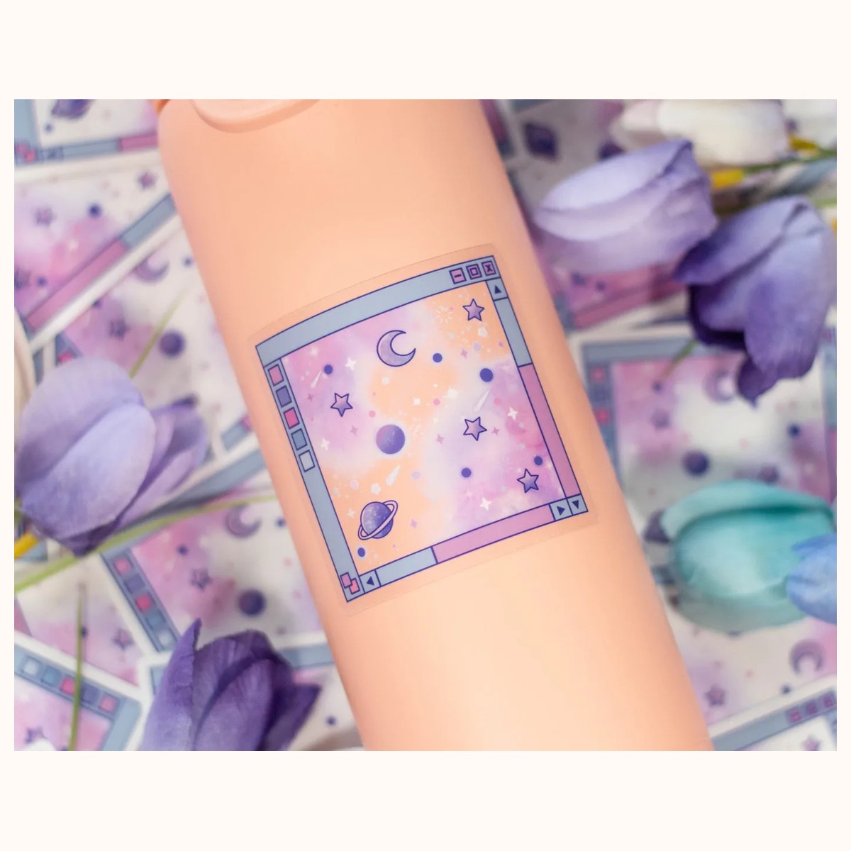 Galaxy Window Clear Vinyl Waterproof Sticker | Kawaii Space Aesthetic Laptop Decal view 5