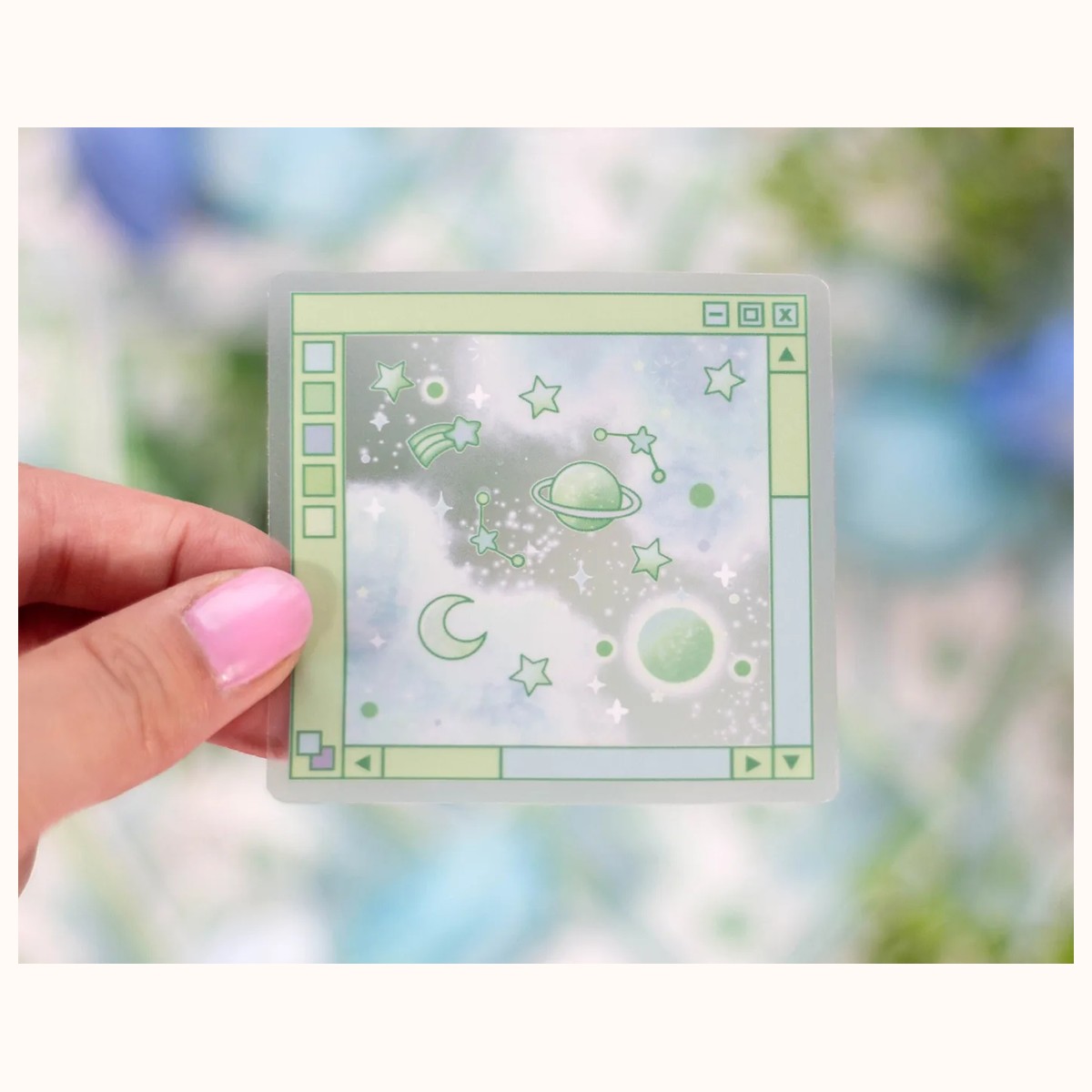 Galaxy Window Clear Vinyl Waterproof Sticker | Kawaii Space Aesthetic Laptop Decal view 7