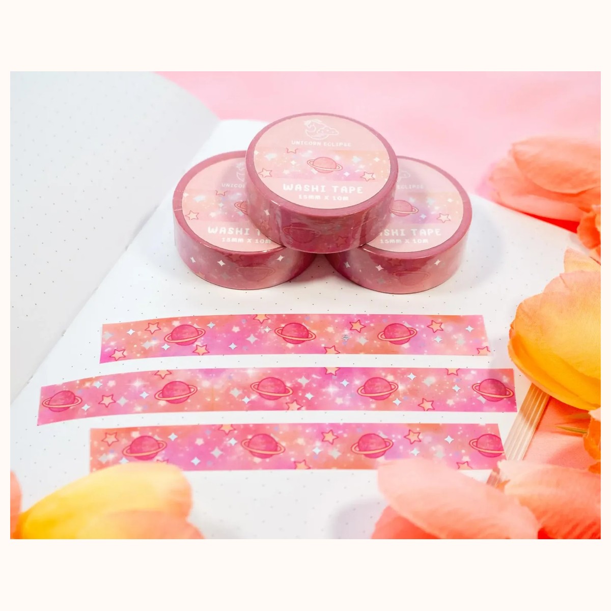 Pink Galaxy Silver Foil Washi Tape | Aesthetic Kawaii Cute Stationery view 3