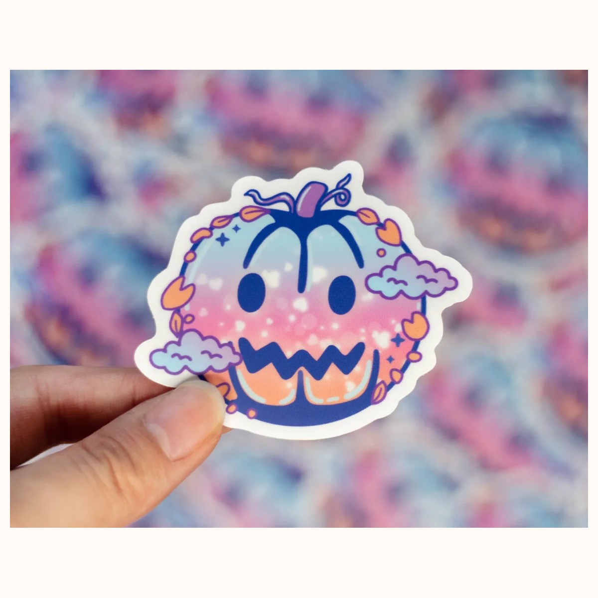 Pumpkin Vinyl Sticker | Cute Aesthetic Spooky Halloween Stickers, Kawaii Stickers, Waterproof view 3