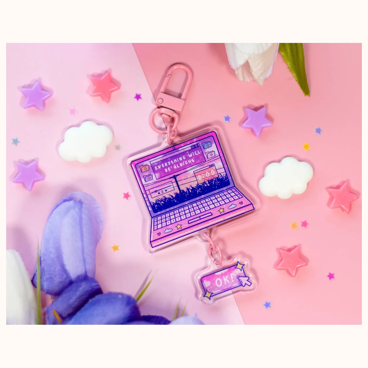 Laptop Linked Keychain | Aesthetic Cute Acrylic Charm view 3
