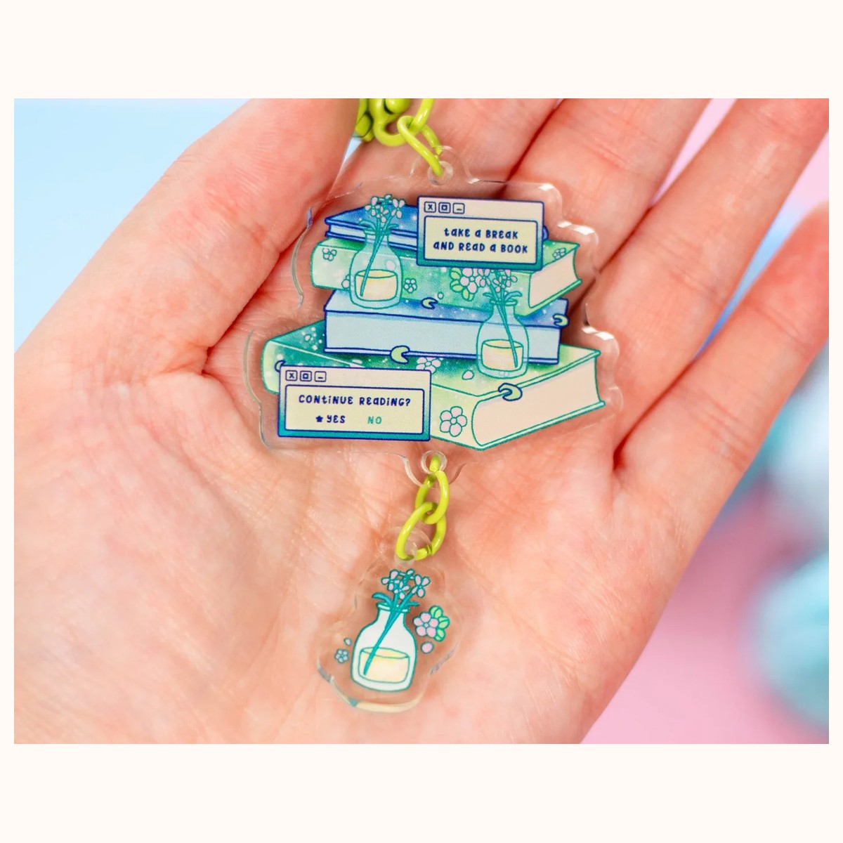 Stacked Books Linked Keychain | Aesthetic Cute Acrylic Charm view 2