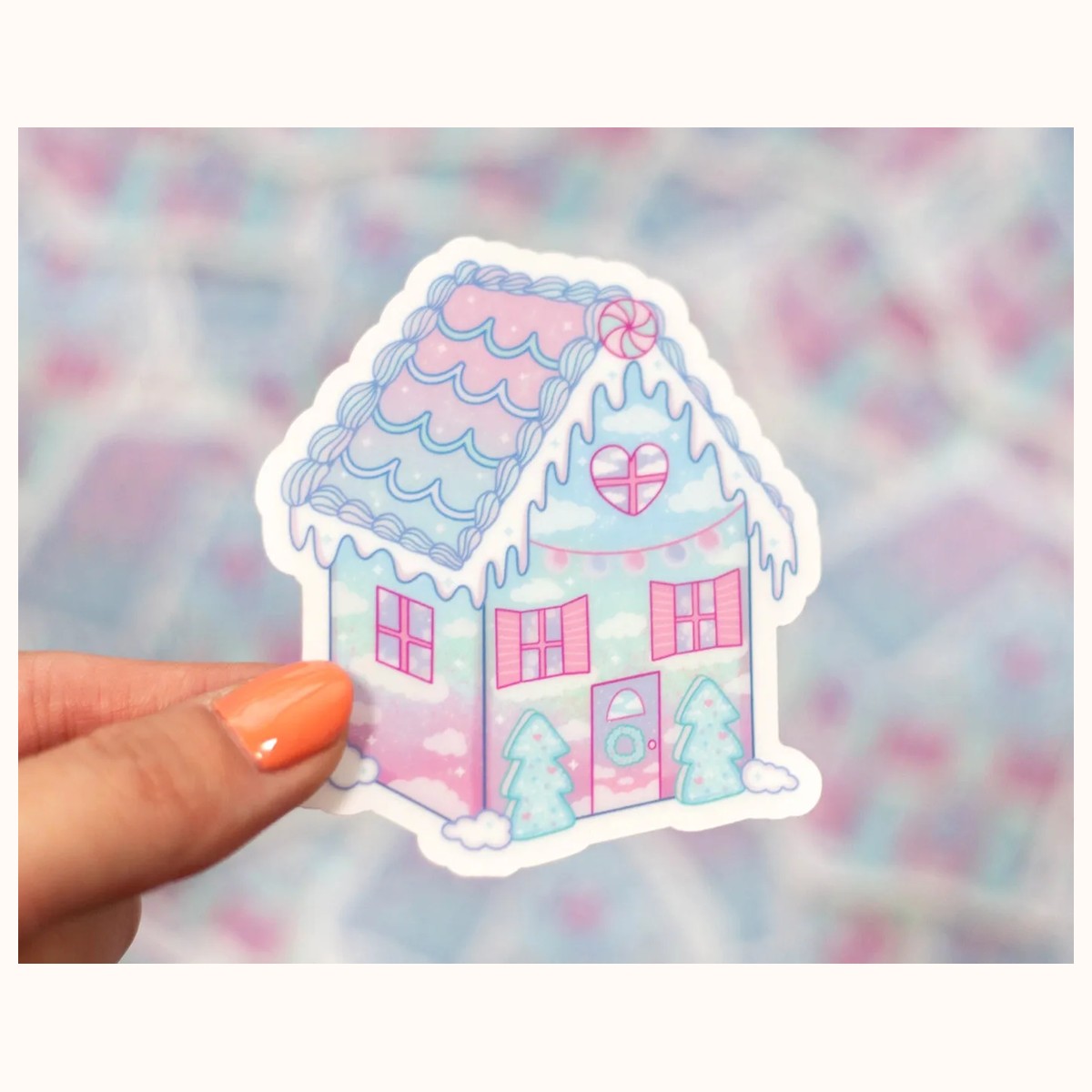 Gingerbread House CLEAR Sticker | Christmas Holiday Cute Aesthetic Waterproof Vinyl view 2