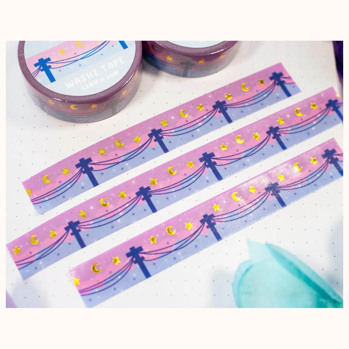 Powerlines Gold Foil Washi Tape | Aesthetic Kawaii Cute Stationery view 2