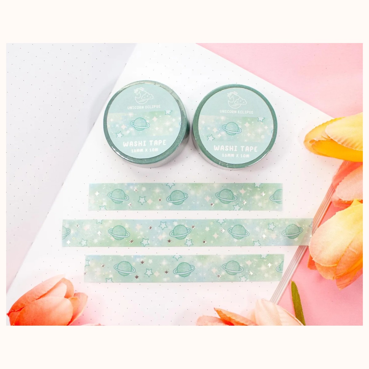 Green Galaxy Washi Tape | Aesthetic Kawaii Cute Stationery by Farouk Book Store