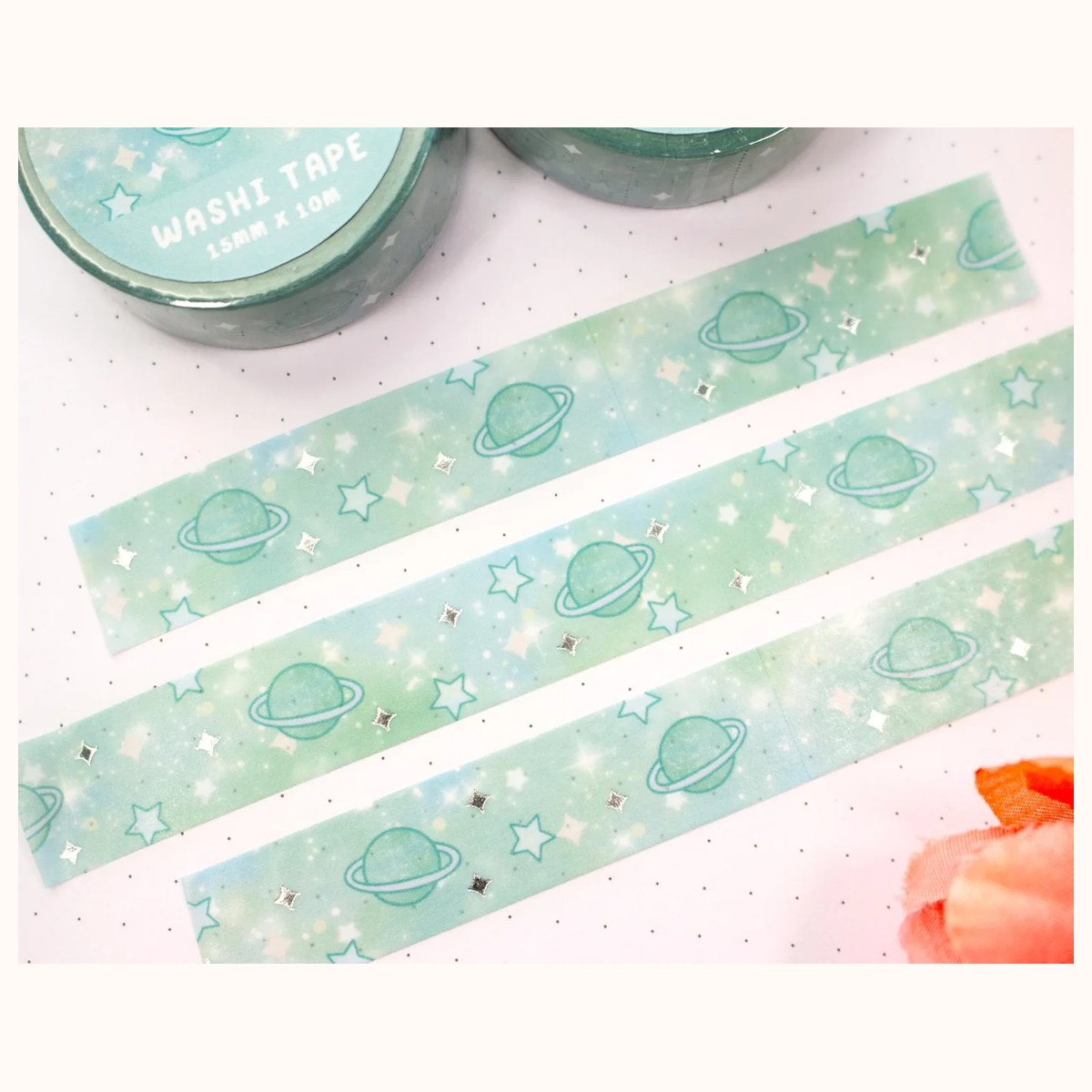 Green Galaxy Washi Tape | Aesthetic Kawaii Cute Stationery view 2