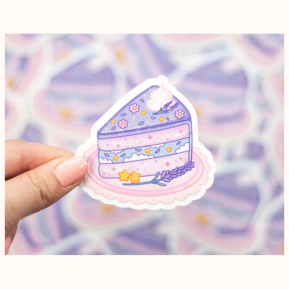 Lavender Cake Vinyl CLEAR Sticker | Cute Aesthetic Waterproof Durable Laptop Sticker view 2