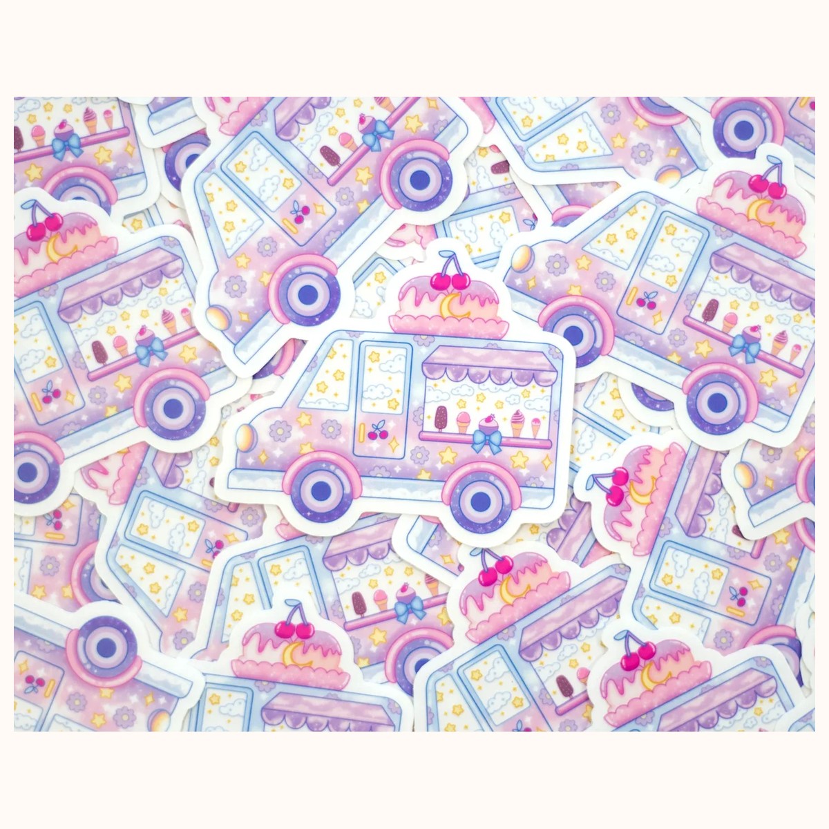 Ice Cream Truck CLEAR Sticker | Cute Aesthetic Waterproof Durable Laptop Sticker view 3