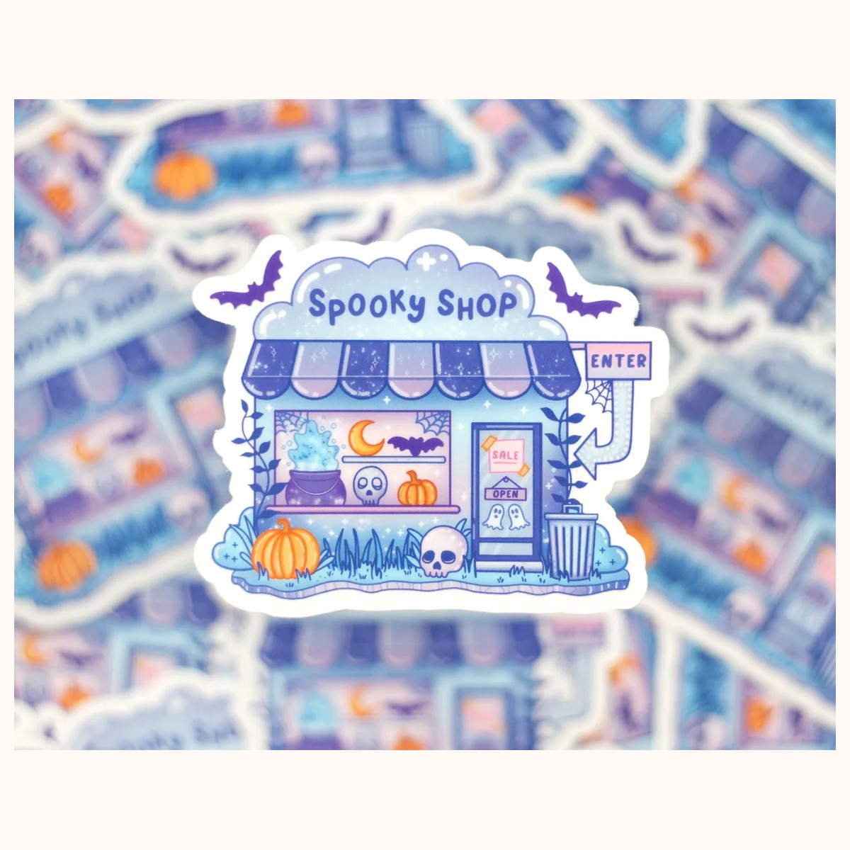 Spooky Shop CLEAR Sticker | Cute Aesthetic Waterproof Durable Laptop Sticker view 2
