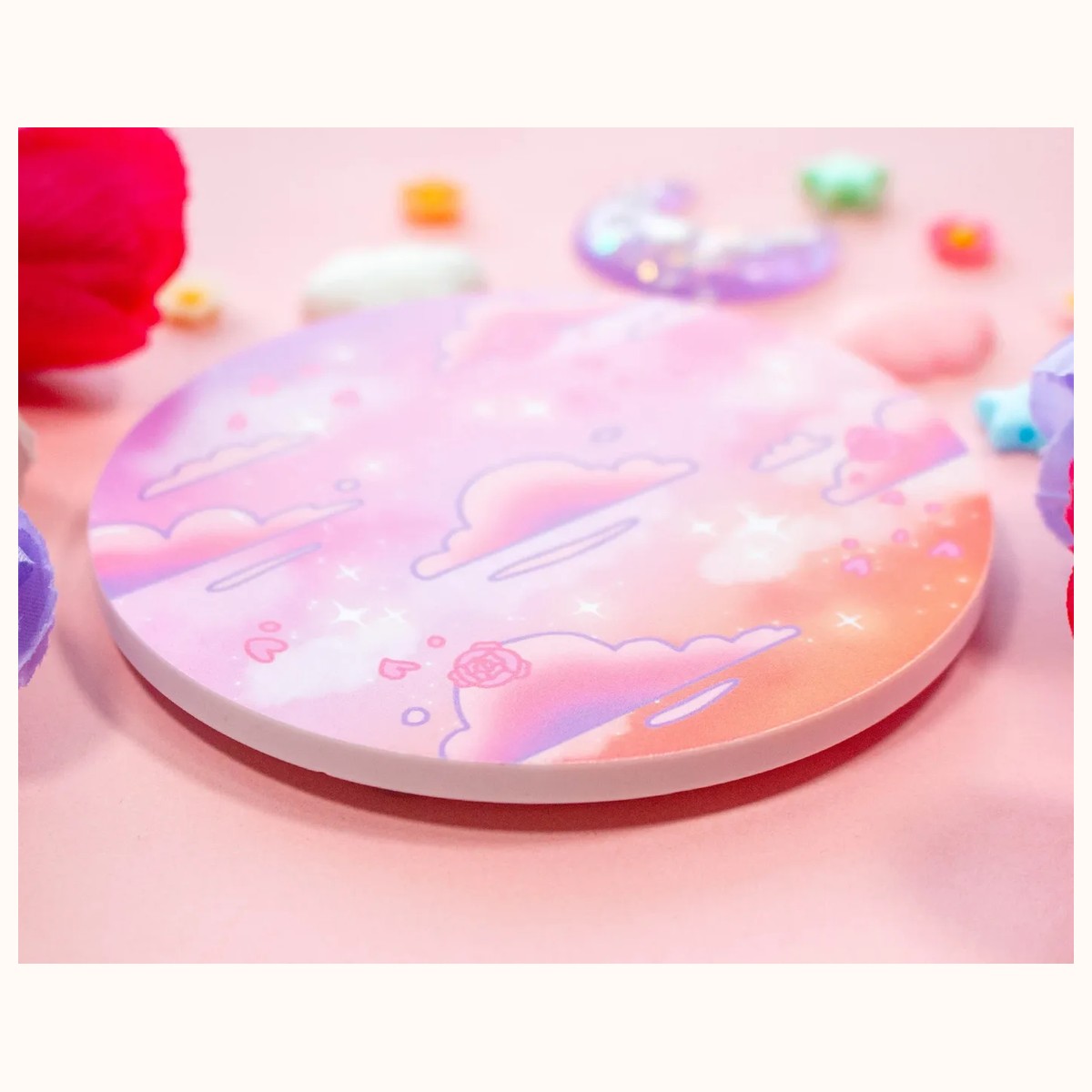 Rosy Sky Acrylic Coaster | Kawaii Drinks Coaster Home Decor Accessories view 2