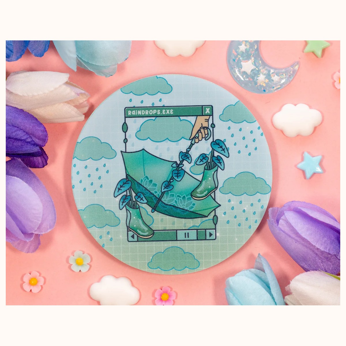 Rainy Day Acrylic Coaster | Kawaii Drinks Coaster Home Decor Accessories by Farouk Book Store