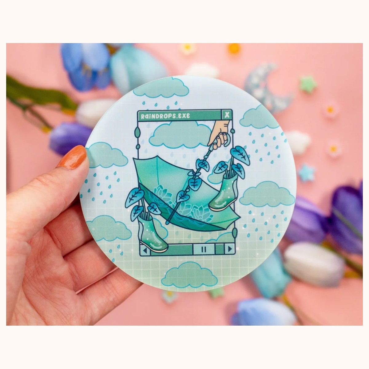 Rainy Day Acrylic Coaster | Kawaii Drinks Coaster Home Decor Accessories view 4