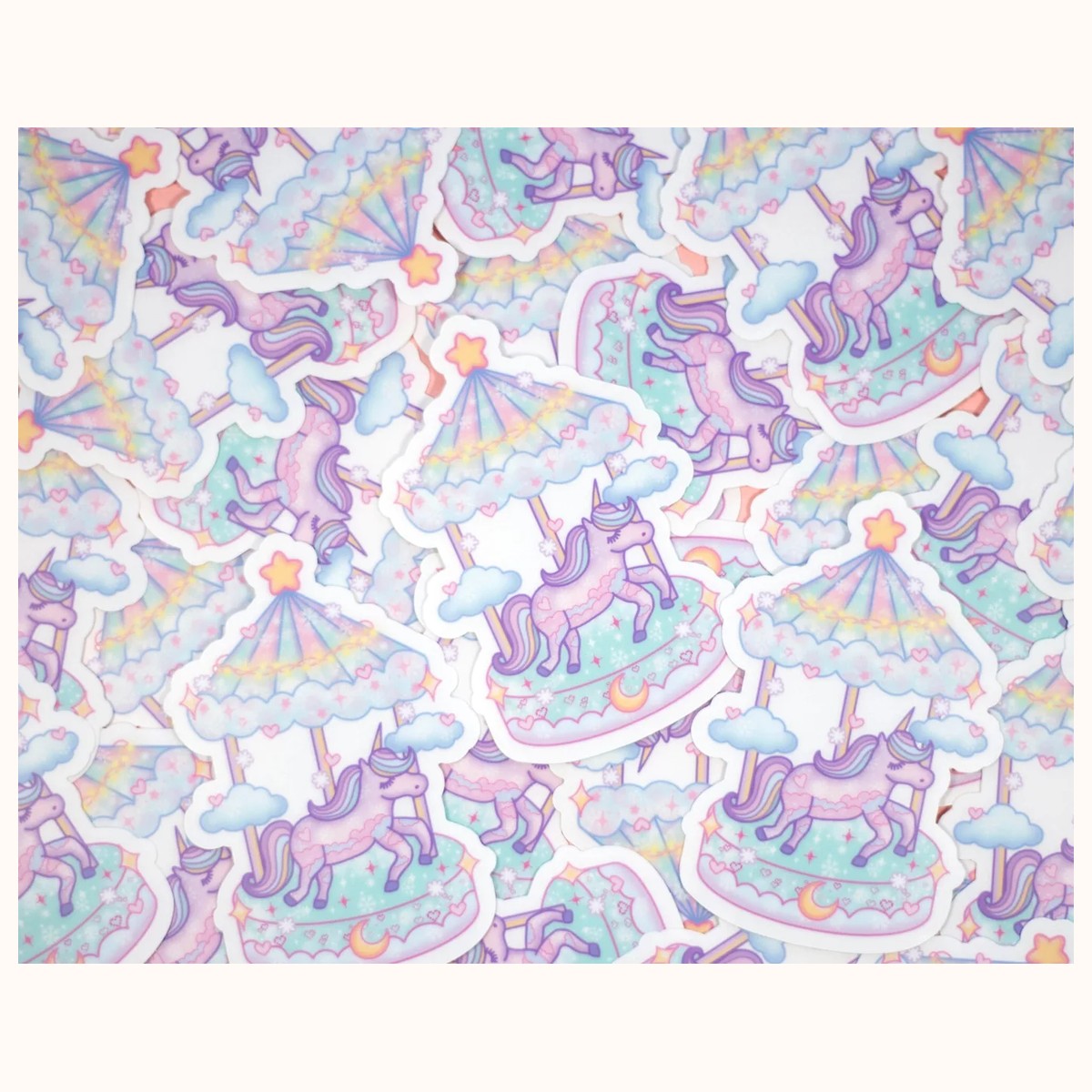 Unicorn Carousel CLEAR Sticker | Christmas Aesthetic Waterproof Durable Laptop Sticker view 4