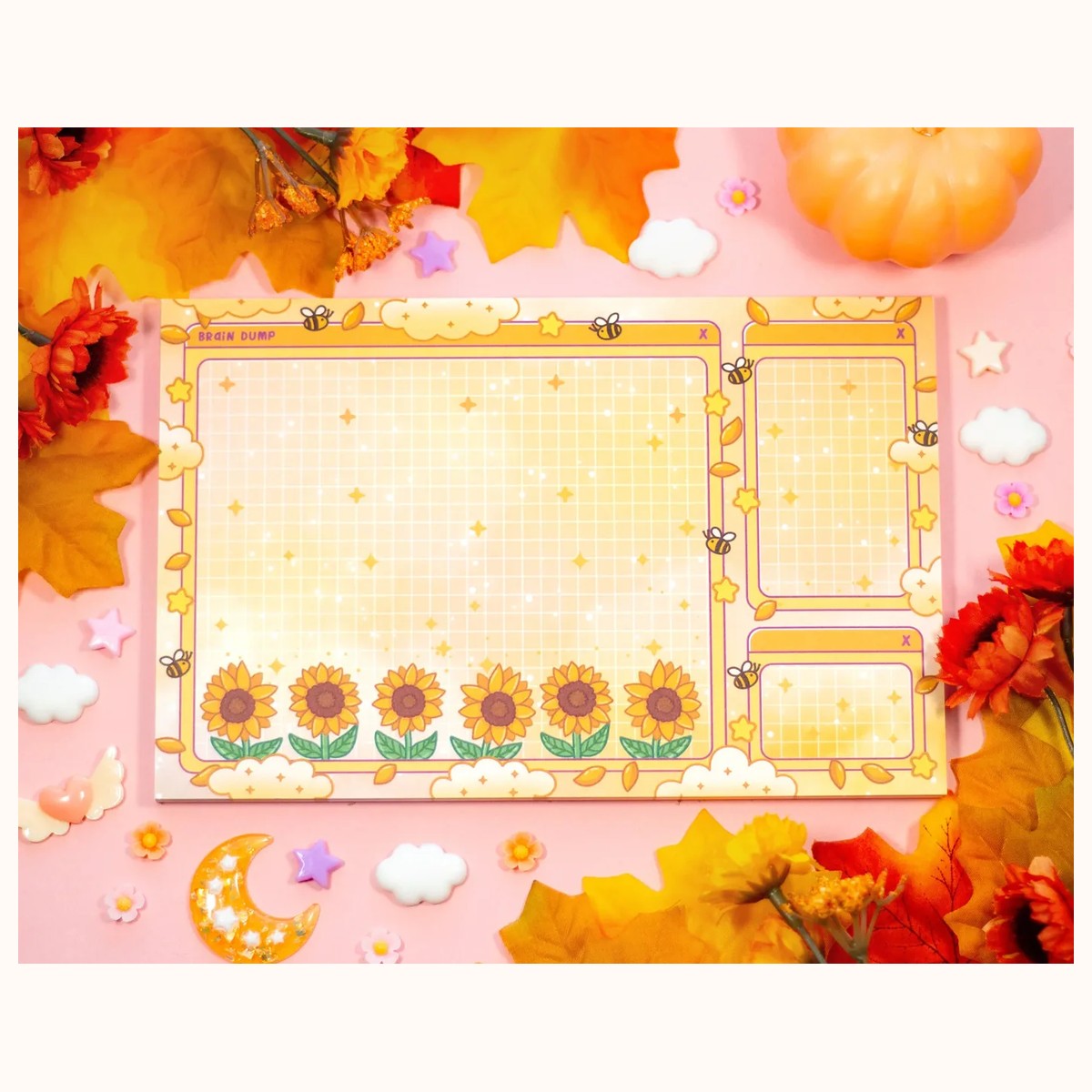 Sunflower Dreams Brain Dump Planner Pad | Kawaii Art Cute Aesthetic Stationery Office Supplies Gift, notepads from Farouk Book Store