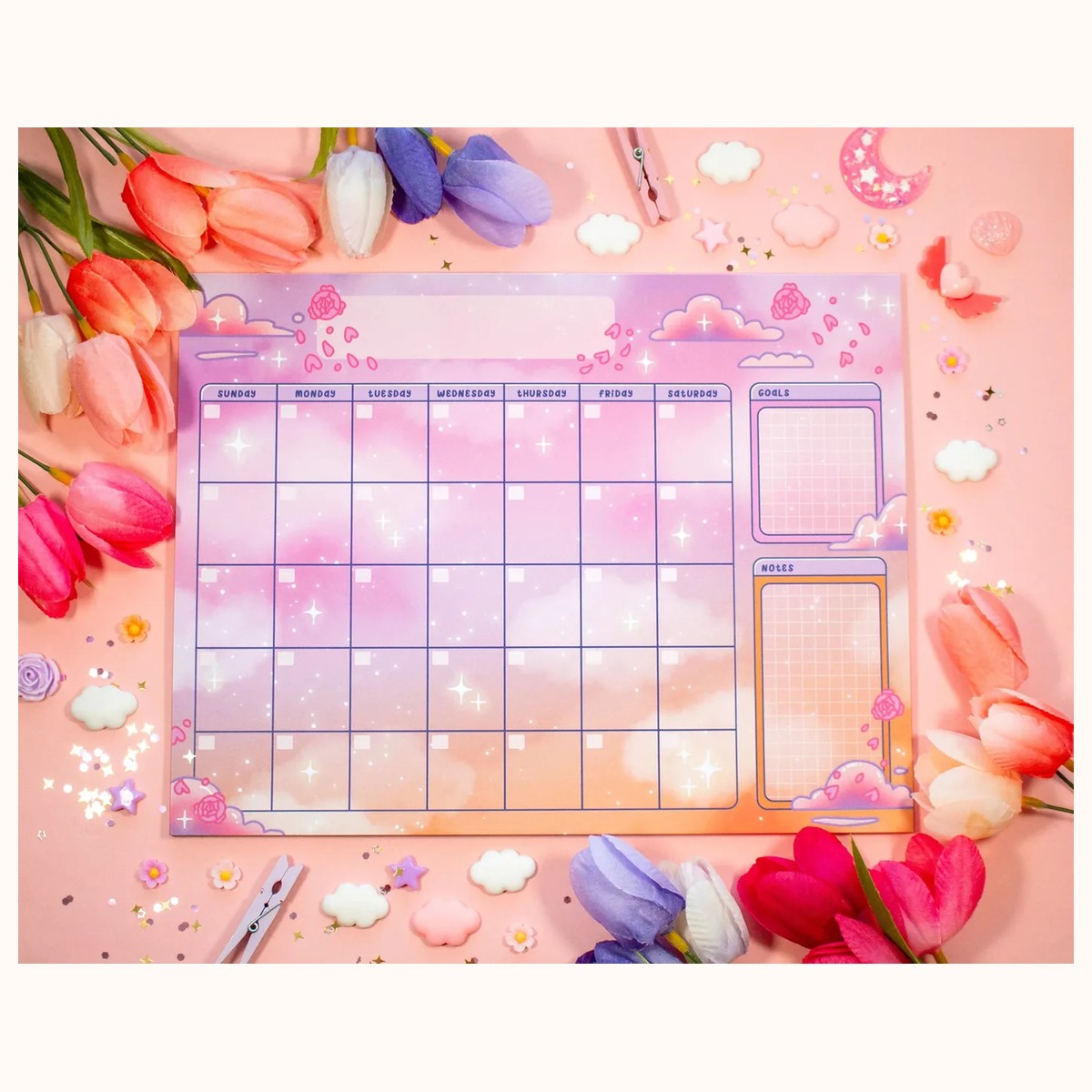 Rose Sky Monthly Planner Pad | 24 Pages Dreamy Cute Aesthetic Stationery Note Pad, notepads from Farouk Book Store